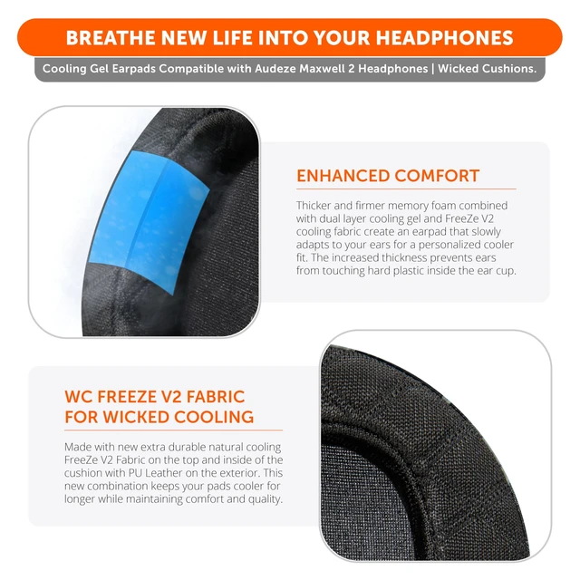 Alt view image 4 of 7 - Mod Kit Maxwell 2 - Earpads, Headband & Side Plates for Audeze Maxwell 2 Made by Wicked Cushions Extra Wide Silicone Headband, Magnetic Plates & Gel Earpads For Maxwell 2 & 2ANC 90's Black