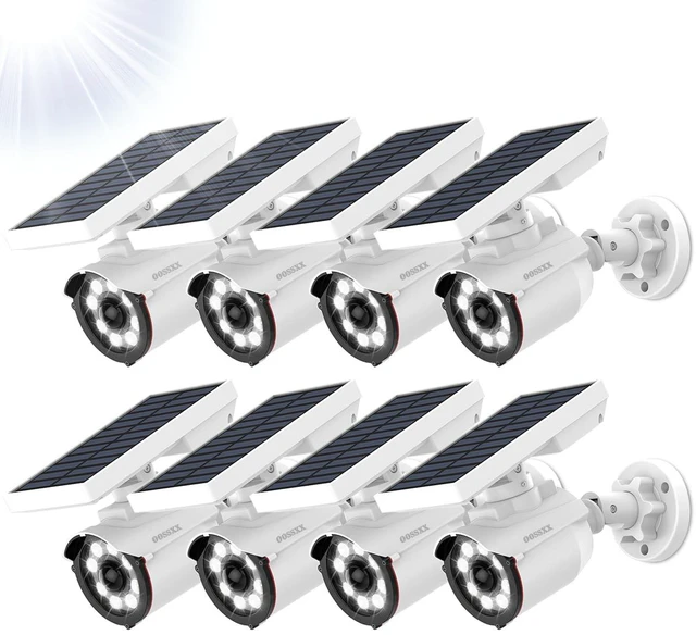 Main image of Solar Powered Outdoor Wireless Simulated Cameras Fake Camera, 8Pack Wire Free Motion Sensor Brightest Floodlights Spot Lighting Spotlight Defiant Activated Detector