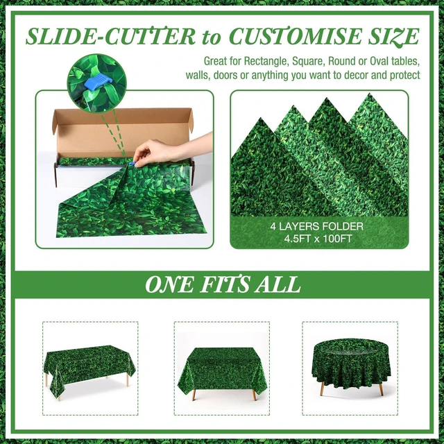 Alt view image 4 of 6 - 1 Roll 100x4.5 Ft Green Leaves Photography Backdrop Grass Tablecloth Waterproof 3D Leaf Backdrop for Photo Booth, Green Leaves Plastic Tablecloths, Reusable Party Decor for Baby Shower Birthday