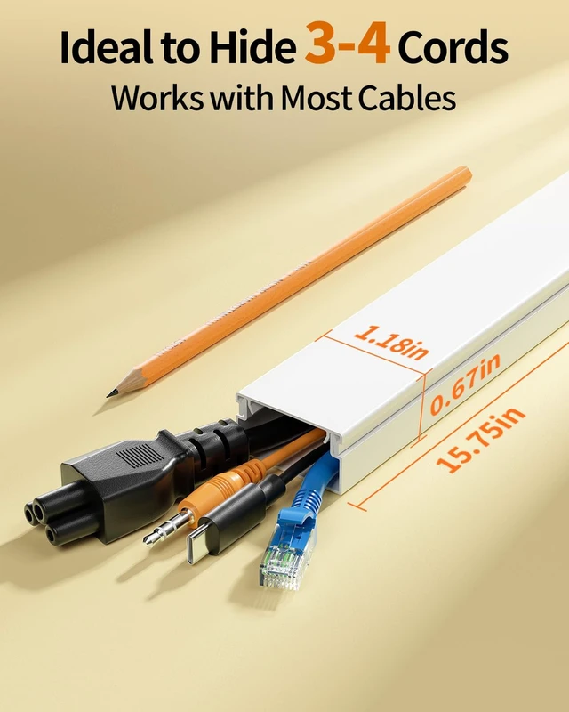 Alt view image 2 of 7 - 157.5in Cord Hider for 3-4 Wires on Wall, W1.18in H0.67in, White TV Cord Covers, Large TV Cable Hider, Paintable Cable Raceway, 10pcs x L15.75in