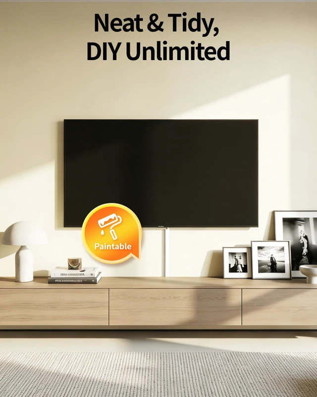 Alt view image 7 of 7 - 157.5in Cord Hider for 3-4 Wires on Wall, W1.18in H0.67in, White TV Cord Covers, Large TV Cable Hider, Paintable Cable Raceway, 10pcs x L15.75in