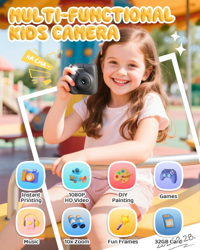 Alt view image 2 of 7 - Kids Camera Instant Print, 1080P Camera with 32GB Card, Blue Includes 3 Print Paper, 2.0" Screen Digital Camera, 10X Zoom, Birthday for Boys & Girls Ages 3-12