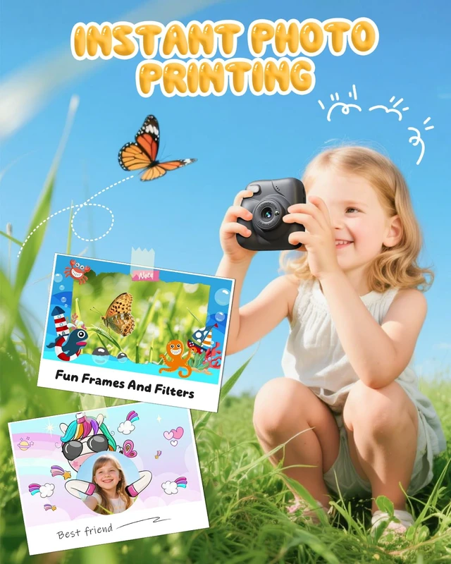 Alt view image 3 of 7 - Kids Camera Instant Print, 1080P Camera with 32GB Card, Blue Includes 3 Print Paper, 2.0" Screen Digital Camera, 10X Zoom, Birthday for Boys & Girls Ages 3-12
