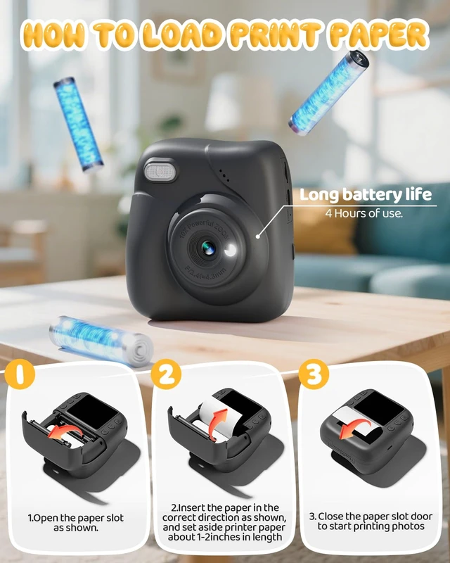 Alt view image 6 of 7 - Kids Camera Instant Print, 1080P Camera with 32GB Card, Blue Includes 3 Print Paper, 2.0" Screen Digital Camera, 10X Zoom, Birthday for Boys & Girls Ages 3-12