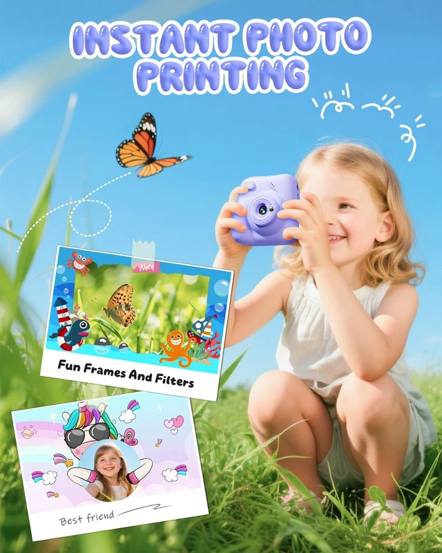 Alt view image 3 of 7 - Kids Camera Instant Print, 1080P Camera with 32GB Card, Blue Includes 3 Print Paper, 2.0" Screen Digital Camera, 10X Zoom, Birthday for Boys & Girls Ages 3-12