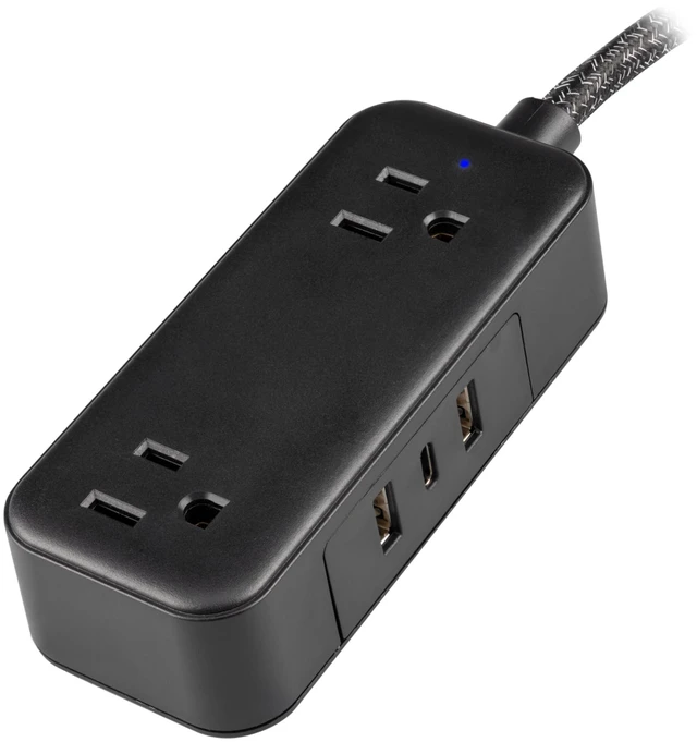 Alt view image 2 of 6 - 2-Outlet Braided Extension Cord, 1 USB-C, 2 Type-A Ports Multiple Outlets, Flat Plug Power Strip, Power Strip with USB Ports, ETL Listed, Black, SPS3564B/37