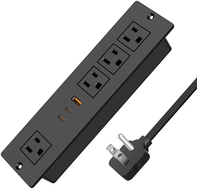 Main image of 45W USB C Recessed Power Strip, Ultra Thin Flat Plug Recessed Outlet, 4 AC Outlets & 3 USB Port, Flush Mount for Conference Rooms, Office Tables, Furniture-10FT Cord