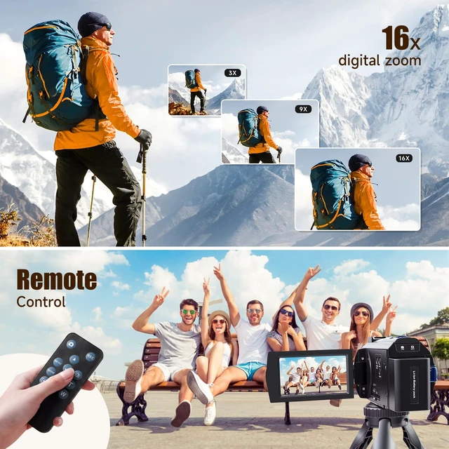Alt view image 6 of 7 - 5K Video Camera Camcorder, 64MP UHD Vlogging Camera for YouTube with 16X Zoom, IR Night Vision, 3.0" Touch Screen, Stabilizer, Mic, 2 Batteries+32GB Card, Gift for Dad