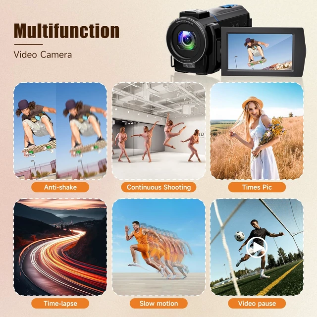 Alt view image 7 of 7 - 5K Video Camera Camcorder, 64MP UHD Vlogging Camera for YouTube with 16X Zoom, IR Night Vision, 3.0" Touch Screen, Stabilizer, Mic, 2 Batteries+32GB Card, Gift for Dad