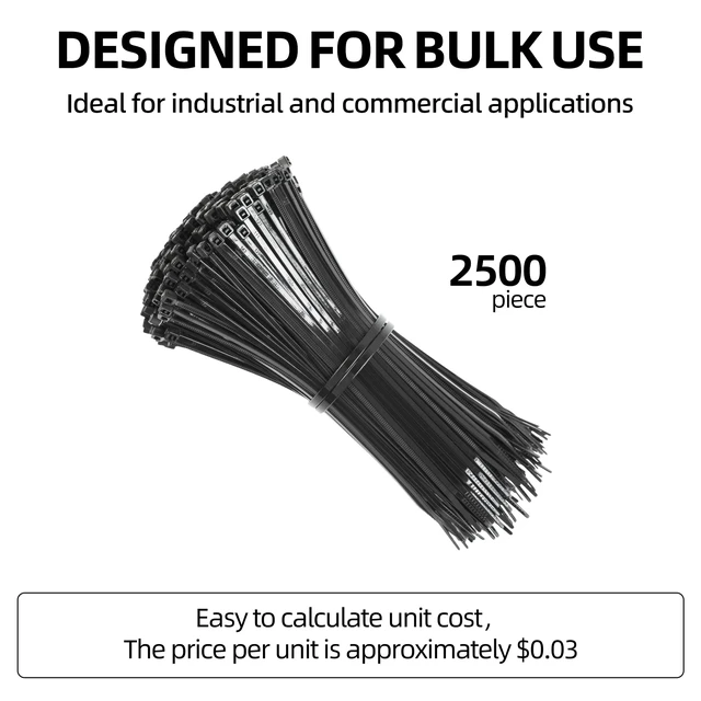 Alt view image 2 of 7 - Zip Ties 12 Inch -2500 Pcs Black Zip Ties for Indoor and Outdoor Use 60lbs Tensile Strength Zip Ties, Self-Locking Cable Ties, UV Resistant Flame Retardant Nylon Zipties Cable Management