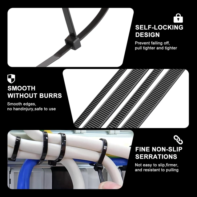 Alt view image 4 of 7 - Zip Ties 12 Inch -2500 Pcs Black Zip Ties for Indoor and Outdoor Use 60lbs Tensile Strength Zip Ties, Self-Locking Cable Ties, UV Resistant Flame Retardant Nylon Zipties Cable Management