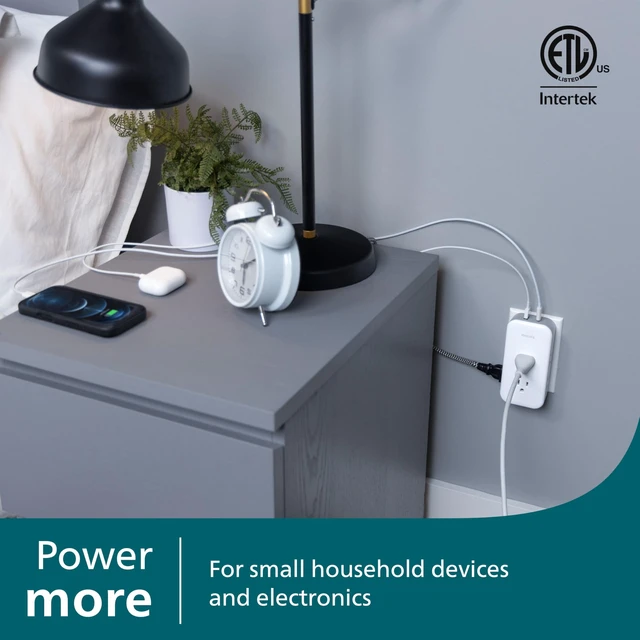 Alt view image 5 of 7 - Surge Protector Outlet Extender + USB Ports, 6 Outlet Wide-Spaced Side & Top Access, 3 Prong, 2 Prong, 1 USB-C, 1 USB-A, 490 Joules, Multi Plug Wall Splitter, Power Tap, Adapter, Expander