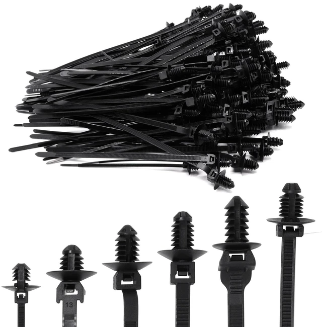 Main image of 180 PCS Push Mount Zip Ties, Nylon Car Mount Wire Ties Snap in Cable Zip Ties, Black Push Mount Cable Ties Automotive Zip Ties Fastener Wire Harness Clips for Wire Tying (6-Types)