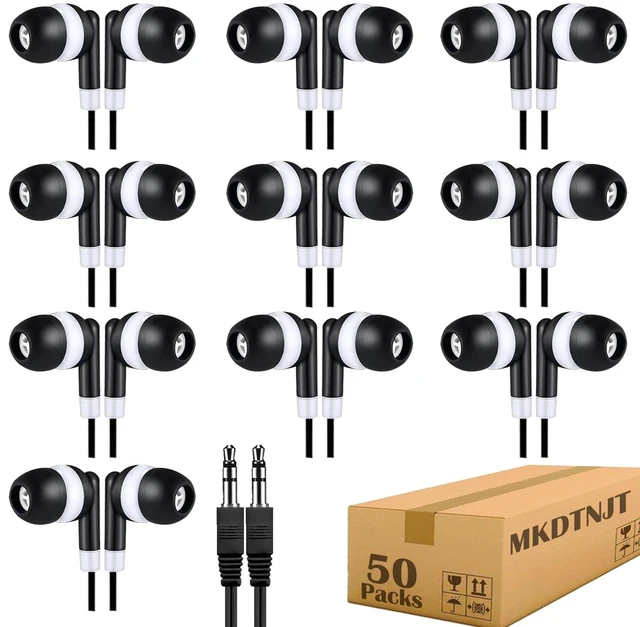 Main image of Kids Earbuds for School Classroom 50 Pack,Wholesale Wired Bulk Earphones Class Set for Students Children Toddler Teens Boys Girls,Individually Bagged(HTC101,Black)