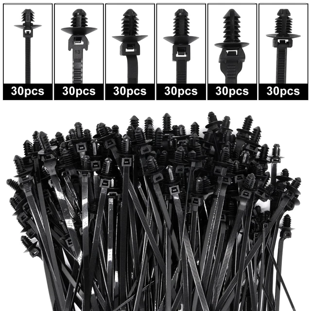 Alt view image 5 of 7 - 180 PCS Push Mount Zip Ties, Nylon Car Mount Wire Ties Snap in Cable Zip Ties, Black Push Mount Cable Ties Automotive Zip Ties Fastener Wire Harness Clips for Wire Tying (6-Types)