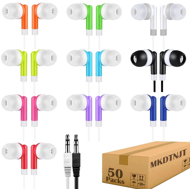 Main image of Kids Earbuds Headphones Bulk 50 Pack for School Classroom,Wholesale Wired Earphones Class Set for Students Children Toddler Teens Boys Girls,Individually Bagged(HTC101,Mixed Colors)