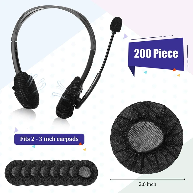 Alt view image 2 of 7 - 200 Pcs Disposable Headphone Ear Covers, S, 6.5 Cm/ 2.6 Inch, Black Non-woven Sanitary Pads for On-ear Headphones, Hygiene Shield for Shared Gear, Sweat-proof, Fits Most Over-ear Headsets