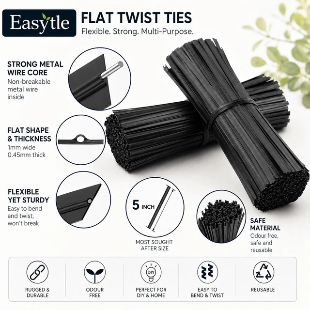 Alt view image 4 of 7 - 400 Pcs Twist Ties for Bags 5" Cable Ties Bag Twist Ties for Cord Twist Bread Ties Reusable Black Plastic Coated Ties Heavy Duty Bread Ties Twist Wire Ties for Household and Office Use (Pack of 3)