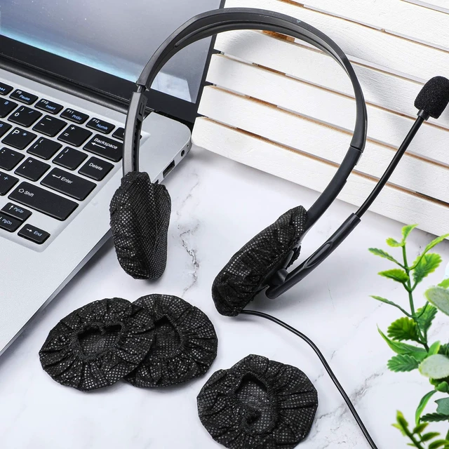 Alt view image 7 of 7 - 200 Pcs Disposable Headphone Ear Covers, S, 6.5 Cm/ 2.6 Inch, Black Non-woven Sanitary Pads for On-ear Headphones, Hygiene Shield for Shared Gear, Sweat-proof, Fits Most Over-ear Headsets