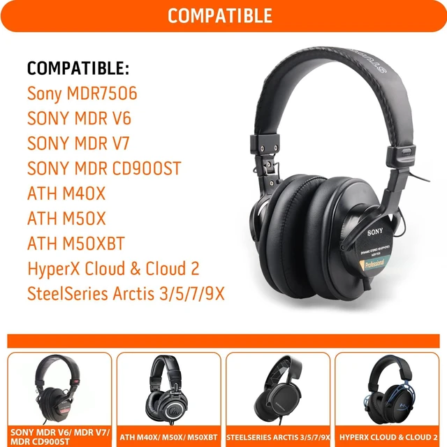 Alt view image 2 of 7 - Replacement for Sony MDR 7506 Earpads Cushions for MDR-V6/ V7, MDR-CD900ST Over Ear Headphone Pads with Soft Protein Leather Noise Isolation Foam (Black)