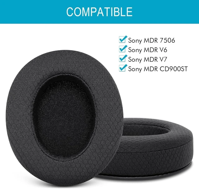 Alt view image 2 of 7 - Replacement Ear Pads for Sony MDR 7506 V6 V7 MDR-CD900ST (Black) Mesh Fabric MDR Headphones Earpad Cushions with Memory Foam