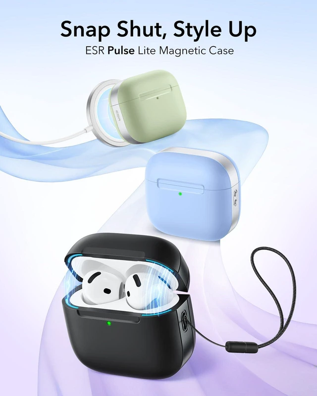 Alt view image 3 of 7 - for AirPods 5/4 Gen Case, Compatible with MagSafe, Pulse Series, Black Compatible With AirPods 5/4 (USB-C), Magnetic Lid, Full Drop Protection, Lanyard, Clear LED Indicator