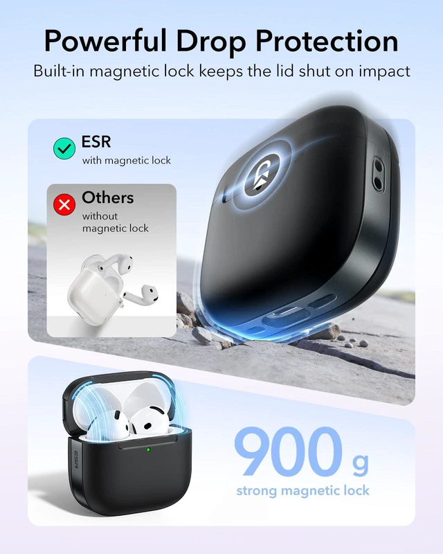 Alt view image 4 of 7 - for AirPods 5/4 Gen Case, Compatible with MagSafe, Pulse Series, Black Compatible With AirPods 5/4 (USB-C), Magnetic Lid, Full Drop Protection, Lanyard, Clear LED Indicator