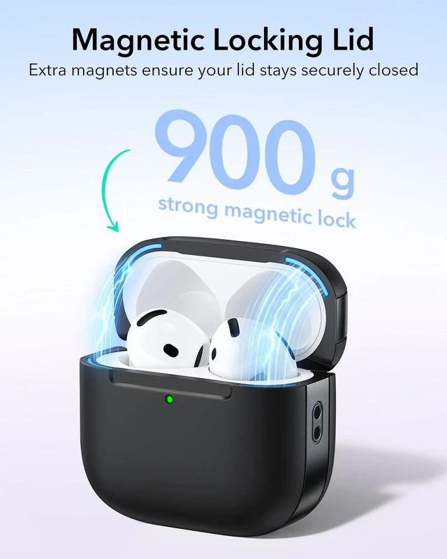 Alt view image 5 of 7 - for AirPods 5/4 Gen Case, Compatible with MagSafe, Pulse Series, Black Compatible With AirPods 5/4 (USB-C), Magnetic Lid, Full Drop Protection, Lanyard, Clear LED Indicator