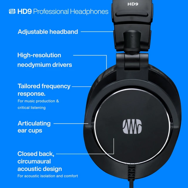 Alt view image 5 of 7 - HD9 Professional Monitoring Headphones High-Power Handling, Closed-Back, Circumaural Acoustic Design Studio Recording Headphones for Professional Mixing and Monitoring