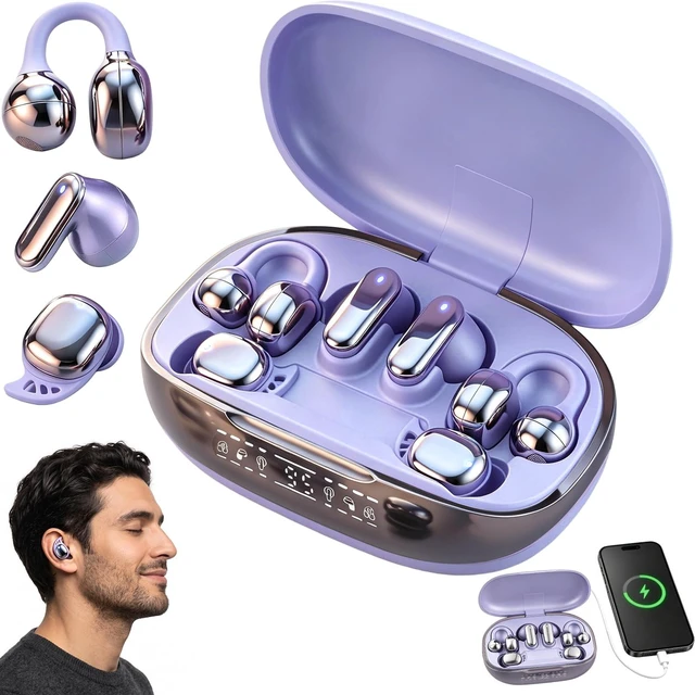 Main image of 6in1 Bluetooth Wireless Earbuds, Interchangeable Clipon, InEar & Sleep Earphones with Rechargeable Charging Case, APP EQ Control, LED Digital Display, Low Latency Headphones for Sports and Travel