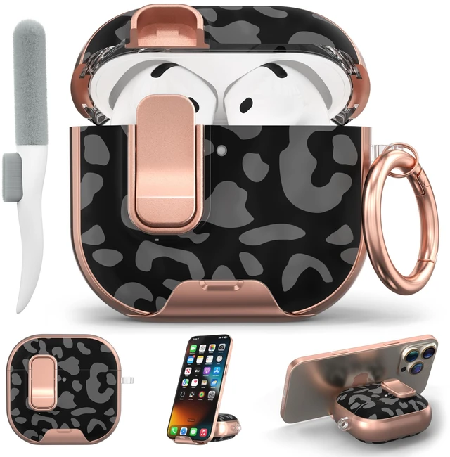 Main image of for AirPods 5/4 Case (2026/2024) with Lock & Phone Stand, Gray Leopard Magsafe Compatible,Two-Piece Design, Clear TPU for Apple Airpod 5th/4th Generation Case Cover with Keychain & Cleaner Kit