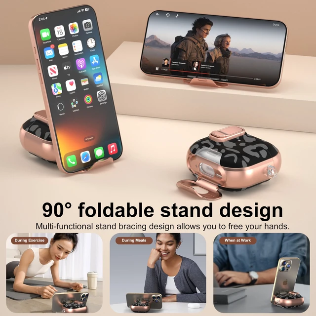 Alt view image 2 of 7 - for AirPods 5/4 Case (2026/2024) with Lock & Phone Stand, Gray Leopard Magsafe Compatible,Two-Piece Design, Clear TPU for Apple Airpod 5th/4th Generation Case Cover with Keychain & Cleaner Kit