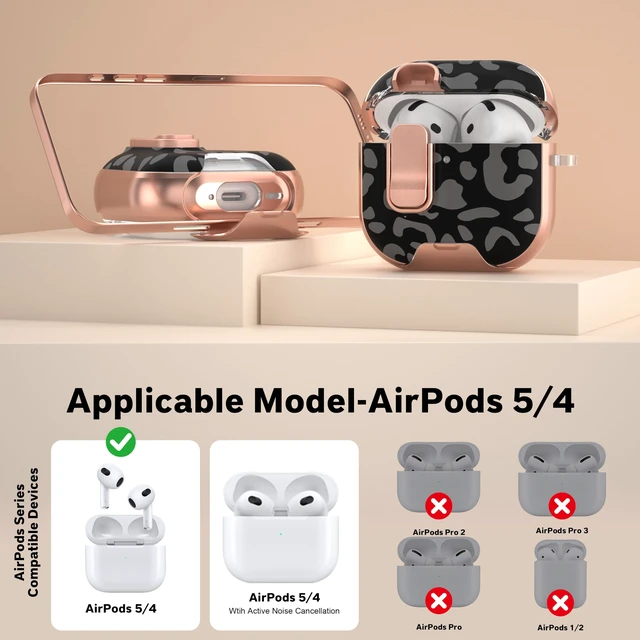 Alt view image 5 of 7 - for AirPods 5/4 Case (2026/2024) with Lock & Phone Stand, Gray Leopard Magsafe Compatible,Two-Piece Design, Clear TPU for Apple Airpod 5th/4th Generation Case Cover with Keychain & Cleaner Kit
