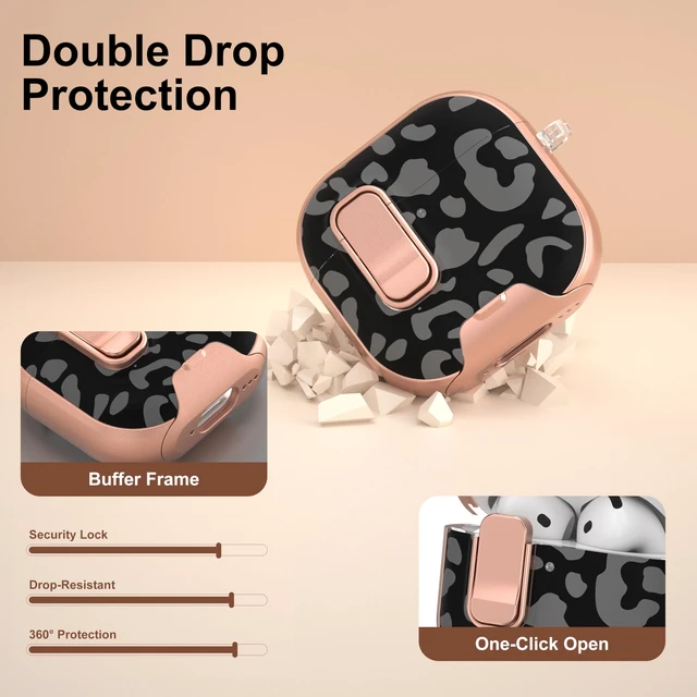 Alt view image 4 of 7 - for AirPods 5/4 Case (2026/2024) with Lock & Phone Stand, Gray Leopard Magsafe Compatible,Two-Piece Design, Clear TPU for Apple Airpod 5th/4th Generation Case Cover with Keychain & Cleaner Kit