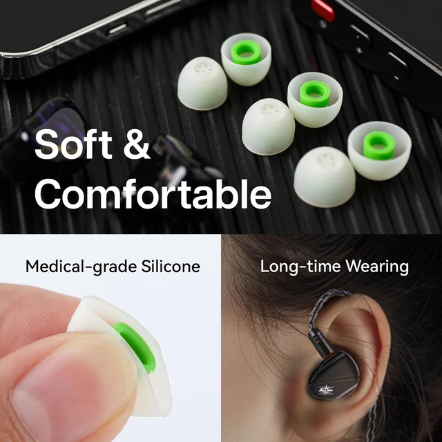Alt view image 4 of 7 - Kiwi Ears Flex Anti-Earwax IEM Ear Tips, 3 Pairs, S/M/L Size Silicone Ear Plugs, Replacement HiFi Wired Earbud Eartips for KZ ZS10 Pro 2 SuperMix 4 Hype4 Astral Cadenza Belle, Green