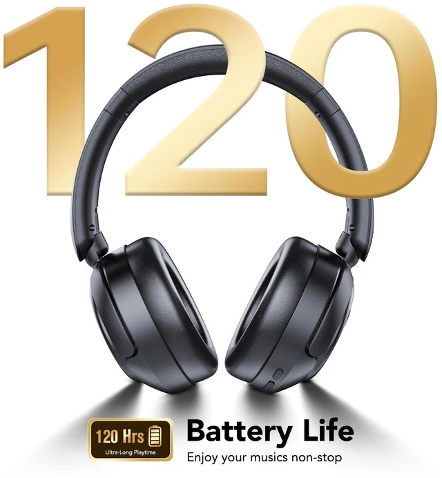 Alt view image 3 of 7 - Hybrid Active Noise Cancelling Bluetooth Headphones, Wireless Over Ear Headphones with Bluetooth 5.4, 80H Playtime, Stereo Sound, 6 ENC Clear Call Mic, Low Latency(Black and Blue)