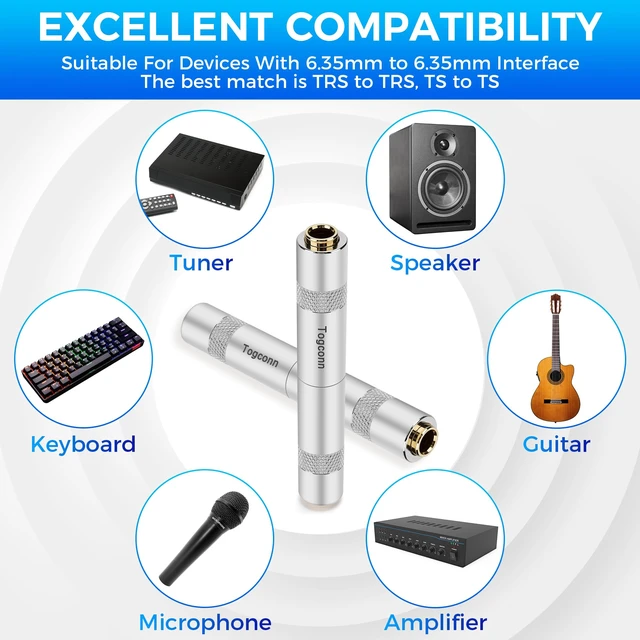 Alt view image 5 of 5 - 1/4 Inch TRS/TS Female to Female Gold-Plated Coupler (4 Pack), 1/4" TRS Stereo and TS Mono Jack Adapter Joiner, 6.35mm Extension Gender Changer Converter Connectors for Amplifier Speaker Guitar Sound
