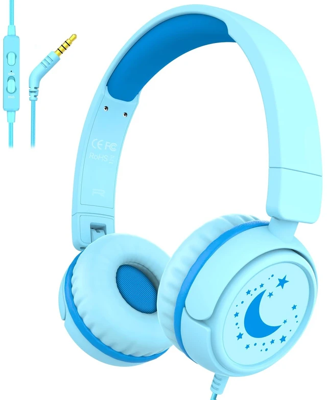 Main image of K6 Kids Headphones for Toddler & Kids Ages 2-12, 85/94dB Safe Volume Limited, Wired with 3.5mm Jack, HD Microphone, Adjustable & Foldable, On-Ear Headphones for Tablet, School, Travel (Cyan)