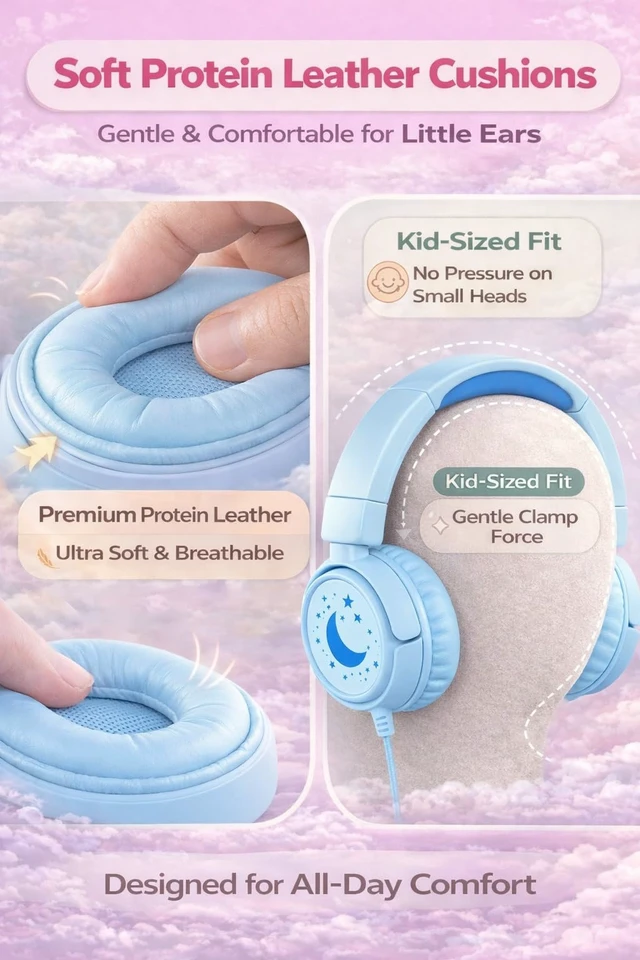 Alt view image 4 of 7 - K6 Kids Headphones for Toddler & Kids Ages 2-12, 85/94dB Safe Volume Limited, Wired with 3.5mm Jack, HD Microphone, Adjustable & Foldable, On-Ear Headphones for Tablet, School, Travel (Cyan)