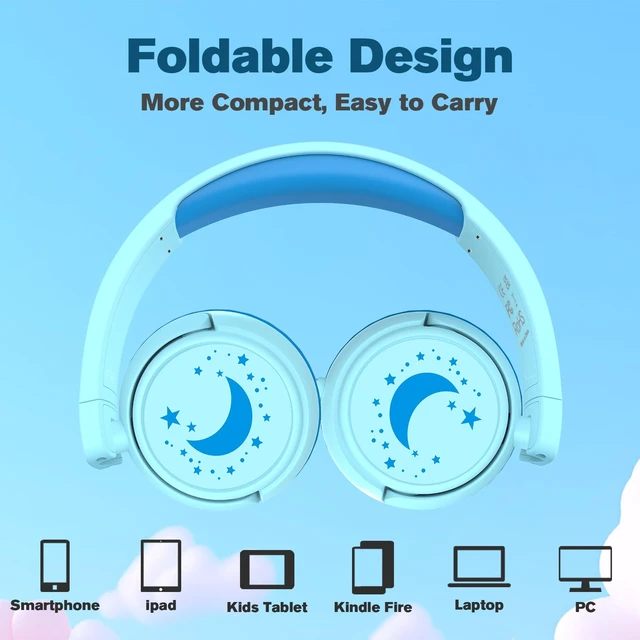Alt view image 7 of 7 - K6 Kids Headphones for Toddler & Kids Ages 2-12, 85/94dB Safe Volume Limited, Wired with 3.5mm Jack, HD Microphone, Adjustable & Foldable, On-Ear Headphones for Tablet, School, Travel (Cyan)