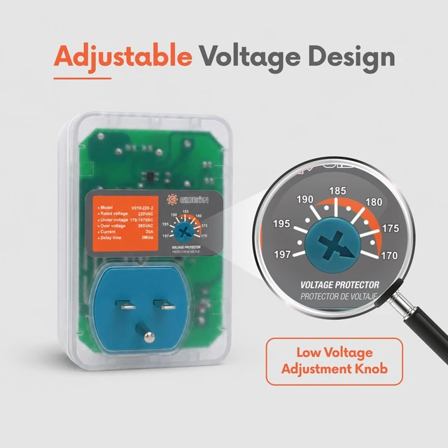 Alt view image 5 of 7 - 220V Surge Protector, Voltage Protector for Refrigerator, Air Conditioner & Home Appliances, Heavy Duty 20A 4400W Voltage Regulator with High & Low Voltage Protection, Brownout Protection