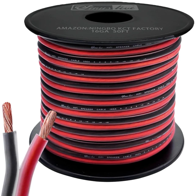 Main image of 16 AWG Gauge Speaker Wire Speaker Cable Stereo, Car or Home Theater, Red and Black,CCAM 50FT