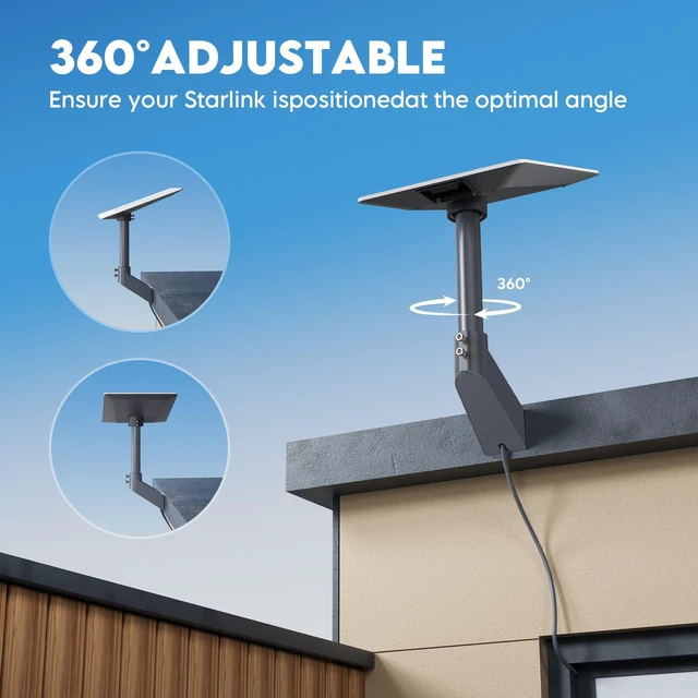 Alt view image 2 of 7 - Starlink V5 Wall Mount, 360° Adjustable Mount for Starlink Gen 5 Heavy Duty Aluminum Starlink Mount with 4" Offset Mast, Weatherproof Bracket for Exterior Wall, Gable & Fascia Installation
