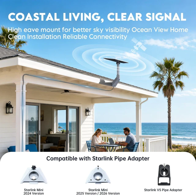 Alt view image 5 of 7 - Starlink V5 Wall Mount, 360° Adjustable Mount for Starlink Gen 5 Heavy Duty Aluminum Starlink Mount with 4" Offset Mast, Weatherproof Bracket for Exterior Wall, Gable & Fascia Installation