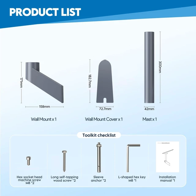 Alt view image 7 of 7 - Starlink V5 Wall Mount, 360° Adjustable Mount for Starlink Gen 5 Heavy Duty Aluminum Starlink Mount with 4" Offset Mast, Weatherproof Bracket for Exterior Wall, Gable & Fascia Installation