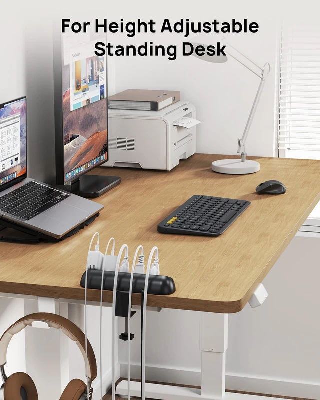 Alt view image 6 of 7 - Power Strip Desk Clamp, Flat Plug 6ft Cord, 1700J, ETL Listed Surge Protector Power Strip with 5 AC Outlets, Fits 1.97 inch Tabletop Edge, for Home Office Desk Accessories, Black