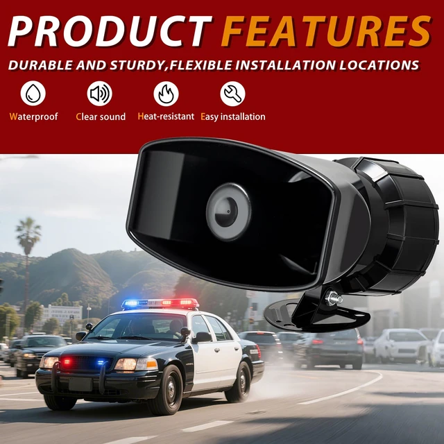 Alt view image 3 of 7 - Police Siren for Car Truck Pa Speaker 12V Alarm Horn Pa System 130dB Wireless Remote Control, 7 Sound Modes for All Scenarios, 130dB, Waterproof Design, Suitable for Any 12V Vehicle