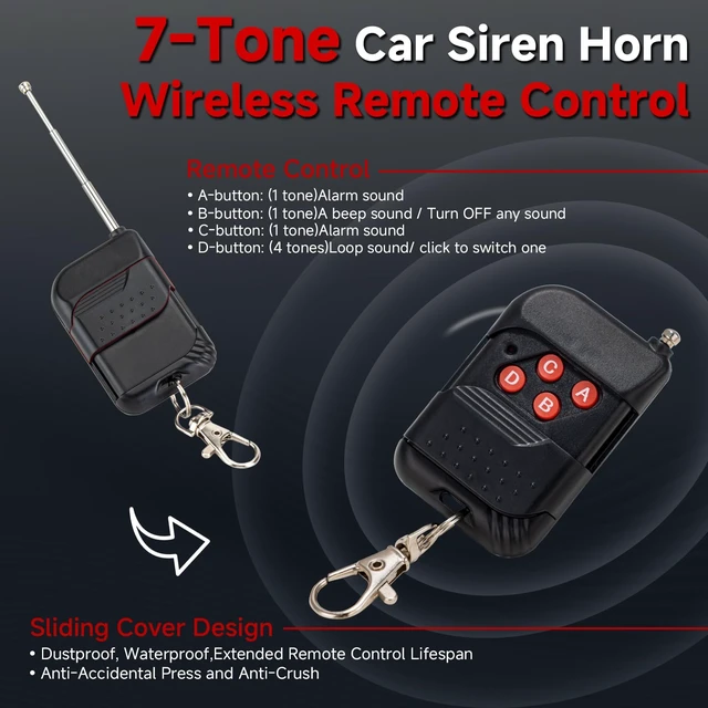 Alt view image 4 of 7 - Police Siren for Car Truck Pa Speaker 12V Alarm Horn Pa System 130dB Wireless Remote Control, 7 Sound Modes for All Scenarios, 130dB, Waterproof Design, Suitable for Any 12V Vehicle