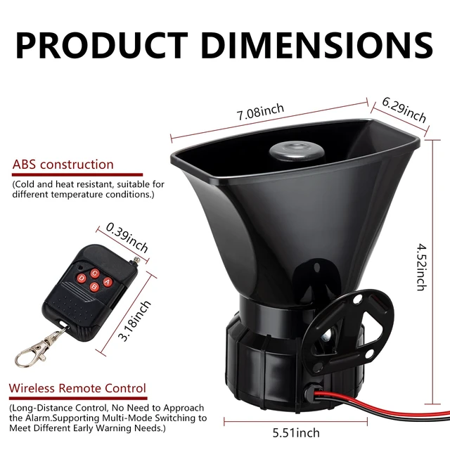 Alt view image 6 of 7 - Police Siren for Car Truck Pa Speaker 12V Alarm Horn Pa System 130dB Wireless Remote Control, 7 Sound Modes for All Scenarios, 130dB, Waterproof Design, Suitable for Any 12V Vehicle