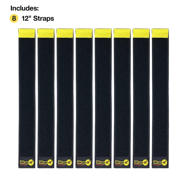 Alt view image 3 of 7 - Selfie Straps by, 12-inch (8-Pack), Black Stretchy Hook and Loop Cord Organizer that Stays Attached to Cord for Electrical Cable Management and Organization